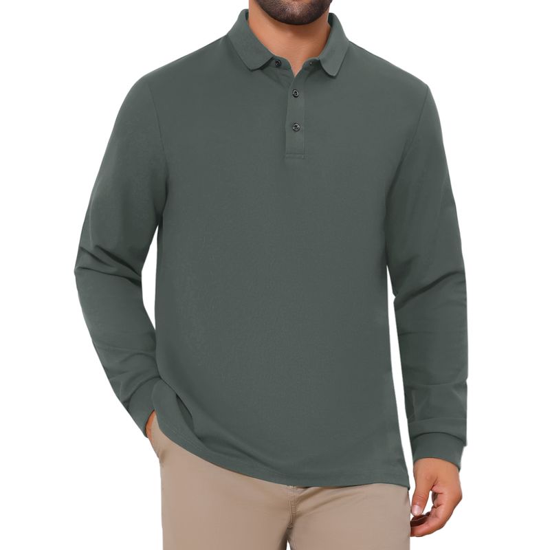 Classic Solid Color Long Sleeves Basic Golf Polo TShirts Gray